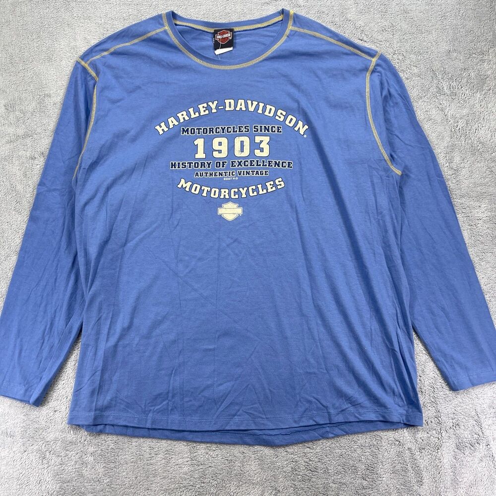 Harley Davidson Long Sleeve‎ T-Shirt Mens 2XL Blue California 1903 Graphic